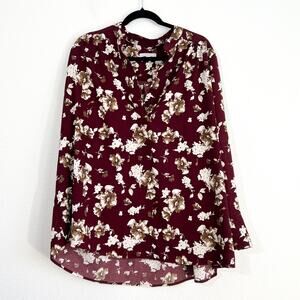 Marybelle Top Womens 2X Dark Floral Plus Size Popover Burgundy Boho Office Work